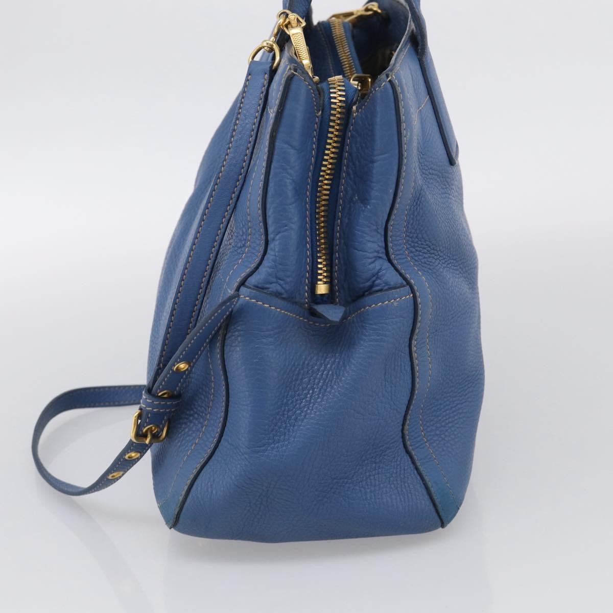 Miu Miu Beau Top Handle Leather Blue Leather Handbag (Pre-Owned)