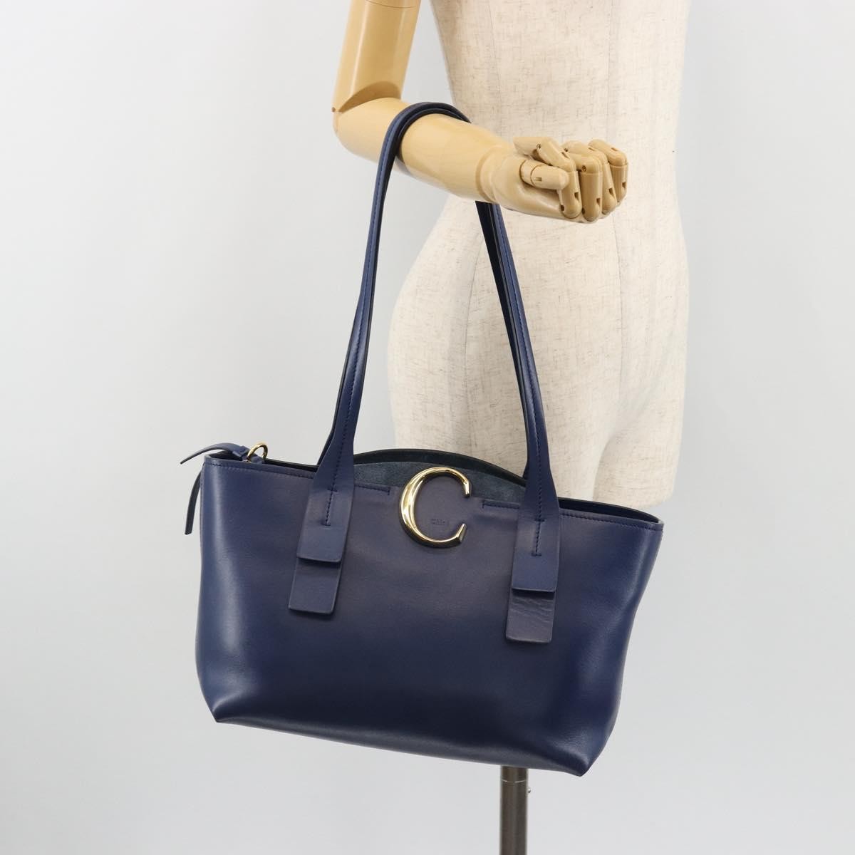 Chloe C Zipped Leather Blue Leather Tote Bag Bag (Pre-Owned)