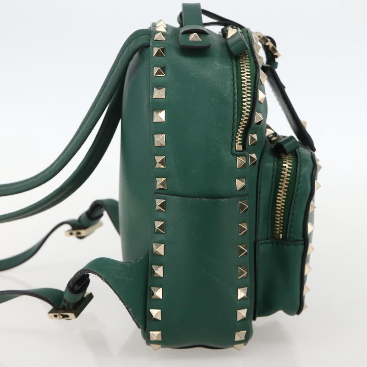 Valentino Garavani Rockstud Leather Green Leather Backpack Bag (Pre-Owned)