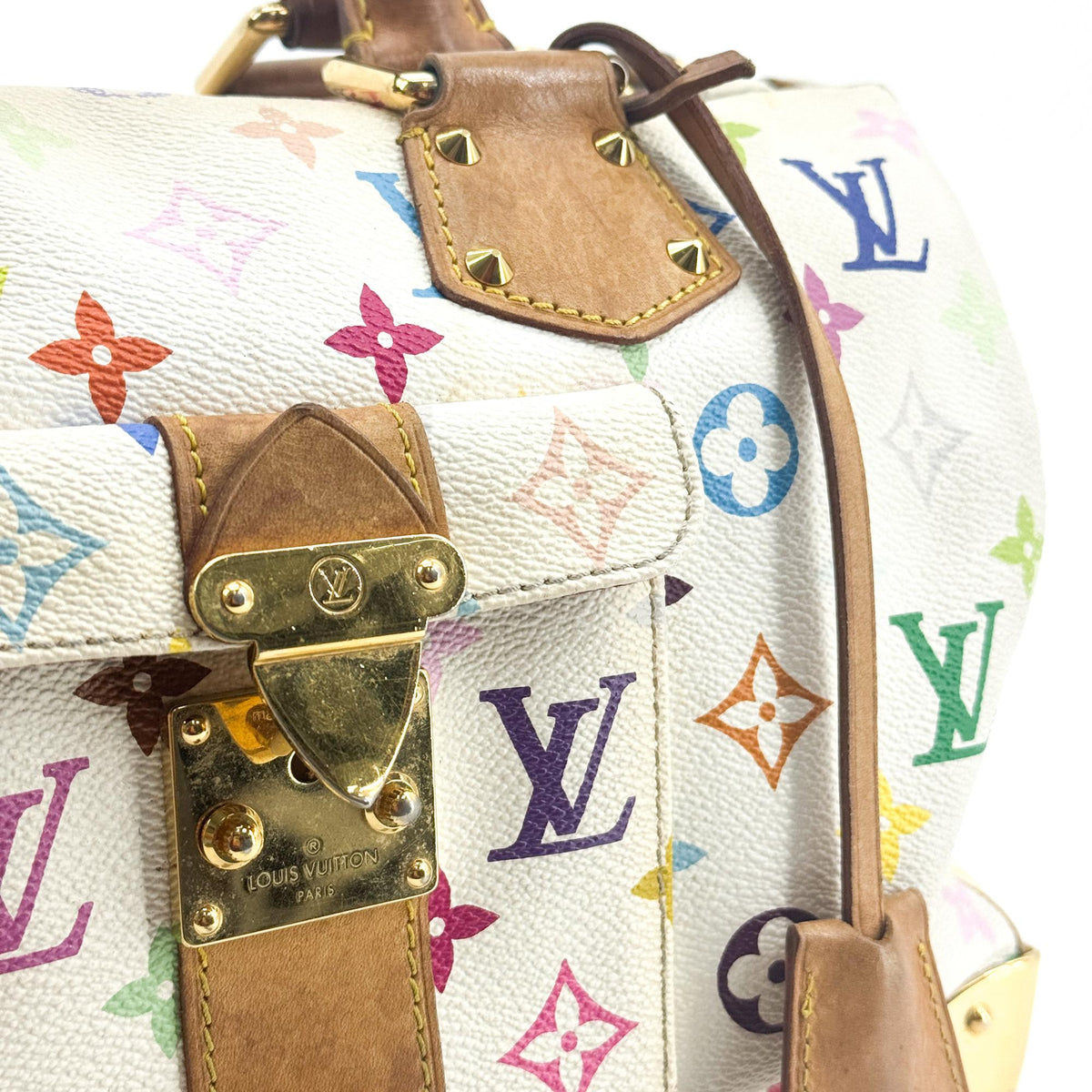Louis Vuitton Speedy Monogram Multicolor White Canvas Handbag (Pre-Owned)