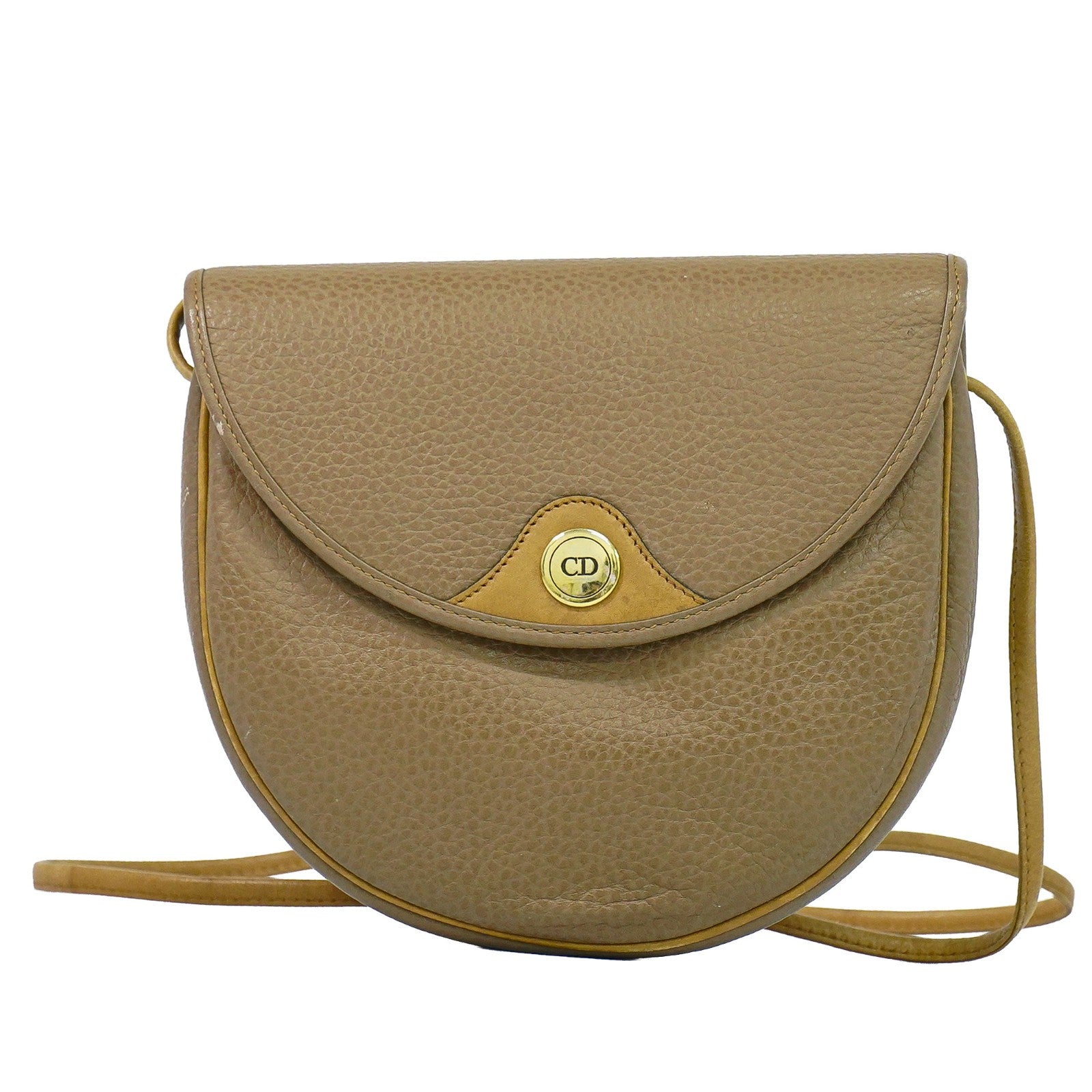 Christian Dior Vintage Cd Flap Leather Beige Leather Shoulder Bag Bag (Pre-Owned)