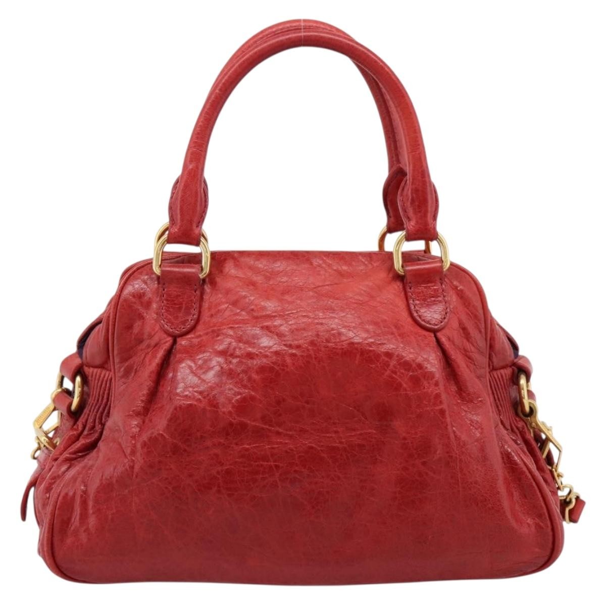 Miu Miu Coffer Convertible Satchel Matelasse Leather Red Leather Handbag (Pre-Owned)