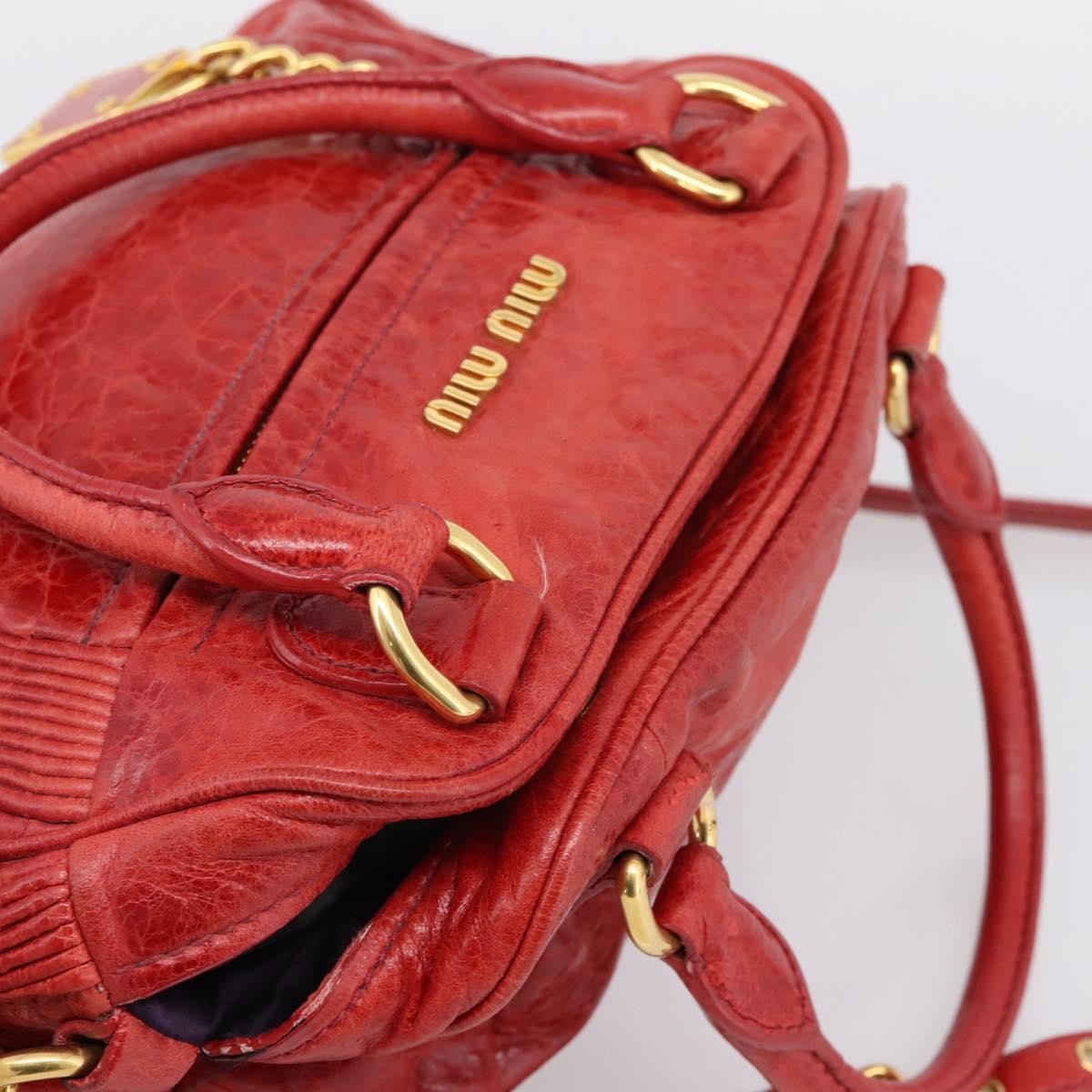 Miu Miu Coffer Convertible Satchel Matelasse Leather Red Leather Handbag (Pre-Owned)