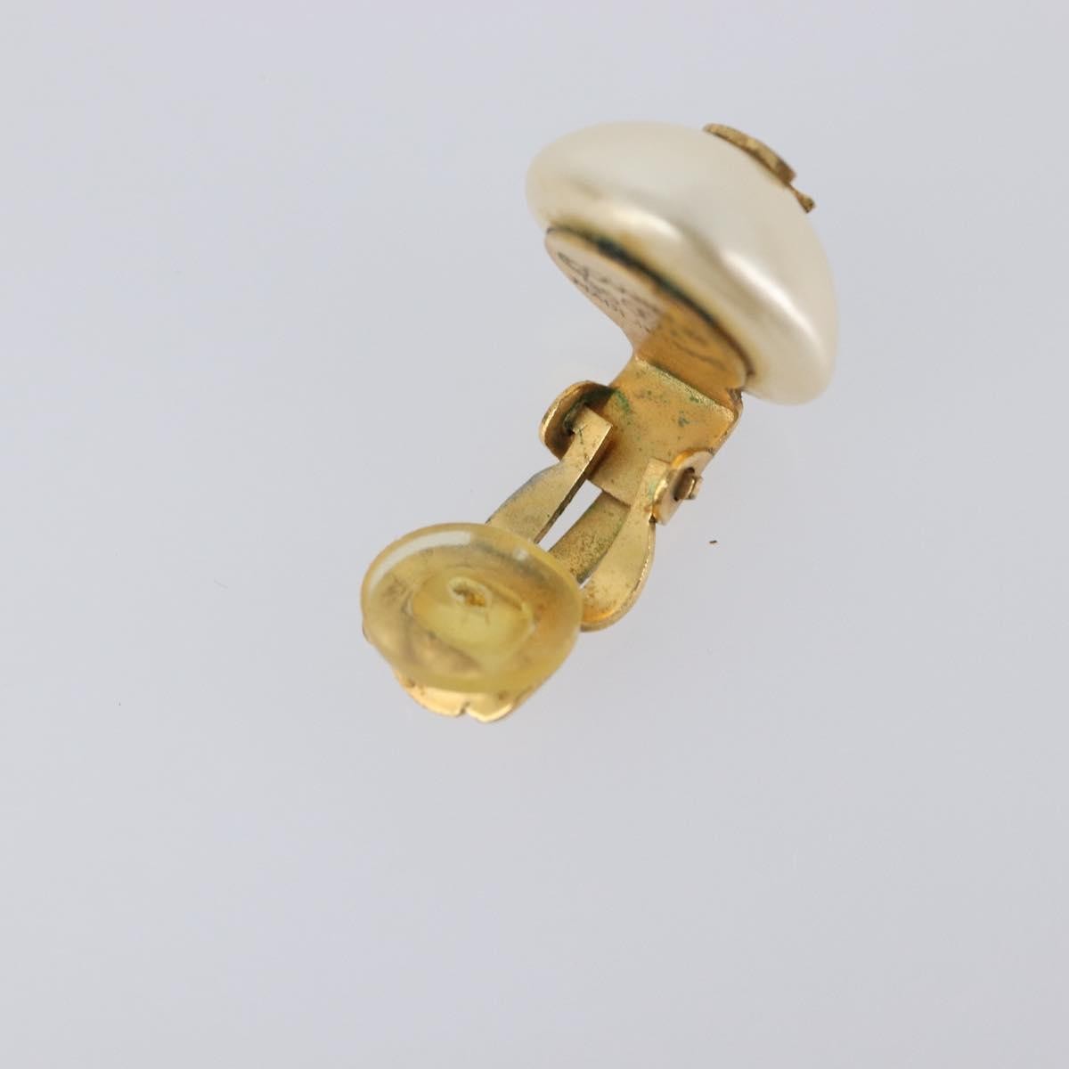 Chanel Cc Clip On Faux Pearl Embellished Metal Gold Metal Earrings Jewelry (Pre-Owned)