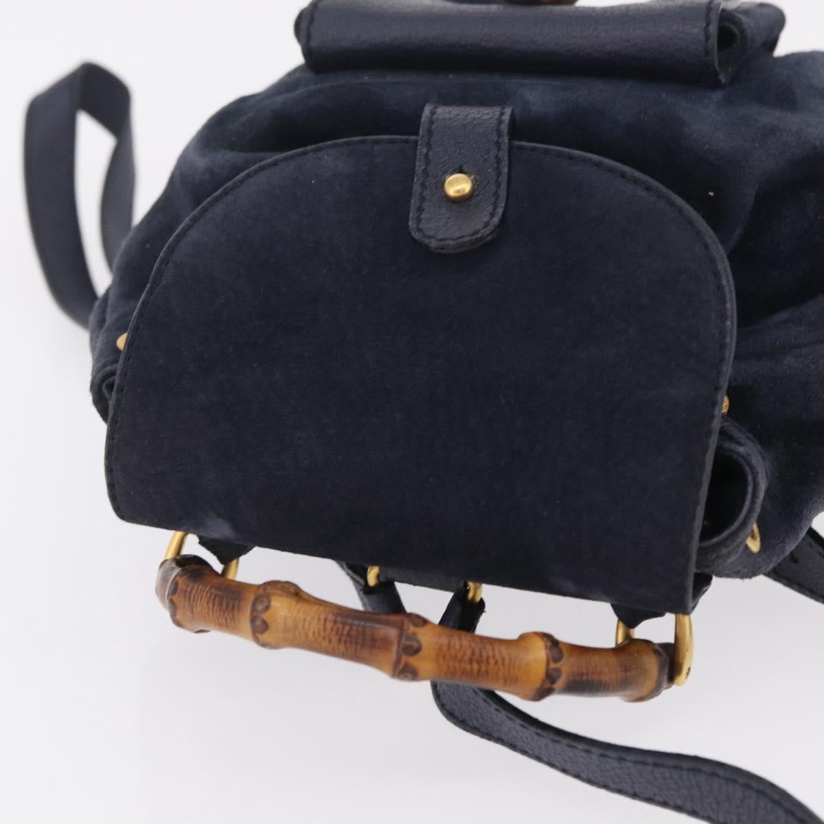 Gucci Vintage Bamboo Suede Navy Suede Backpack Bag (Pre-Owned)
