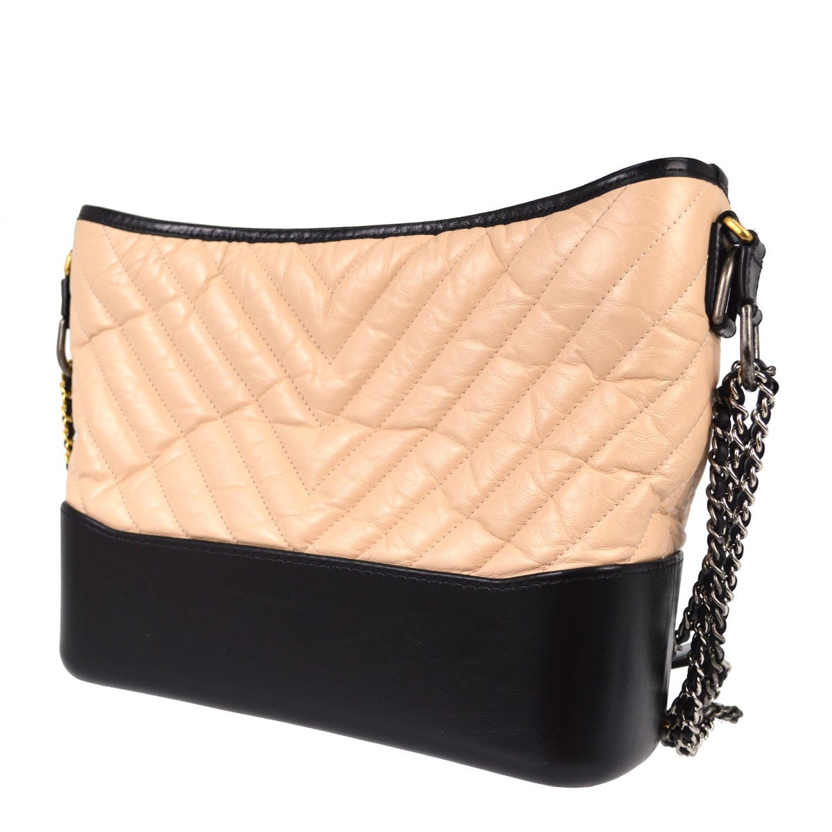 Chanel So Black Gabrielle Hobo Quilted Aged Calfskin Beige Leather Shoulder Bag Bag (Pre-Owned)