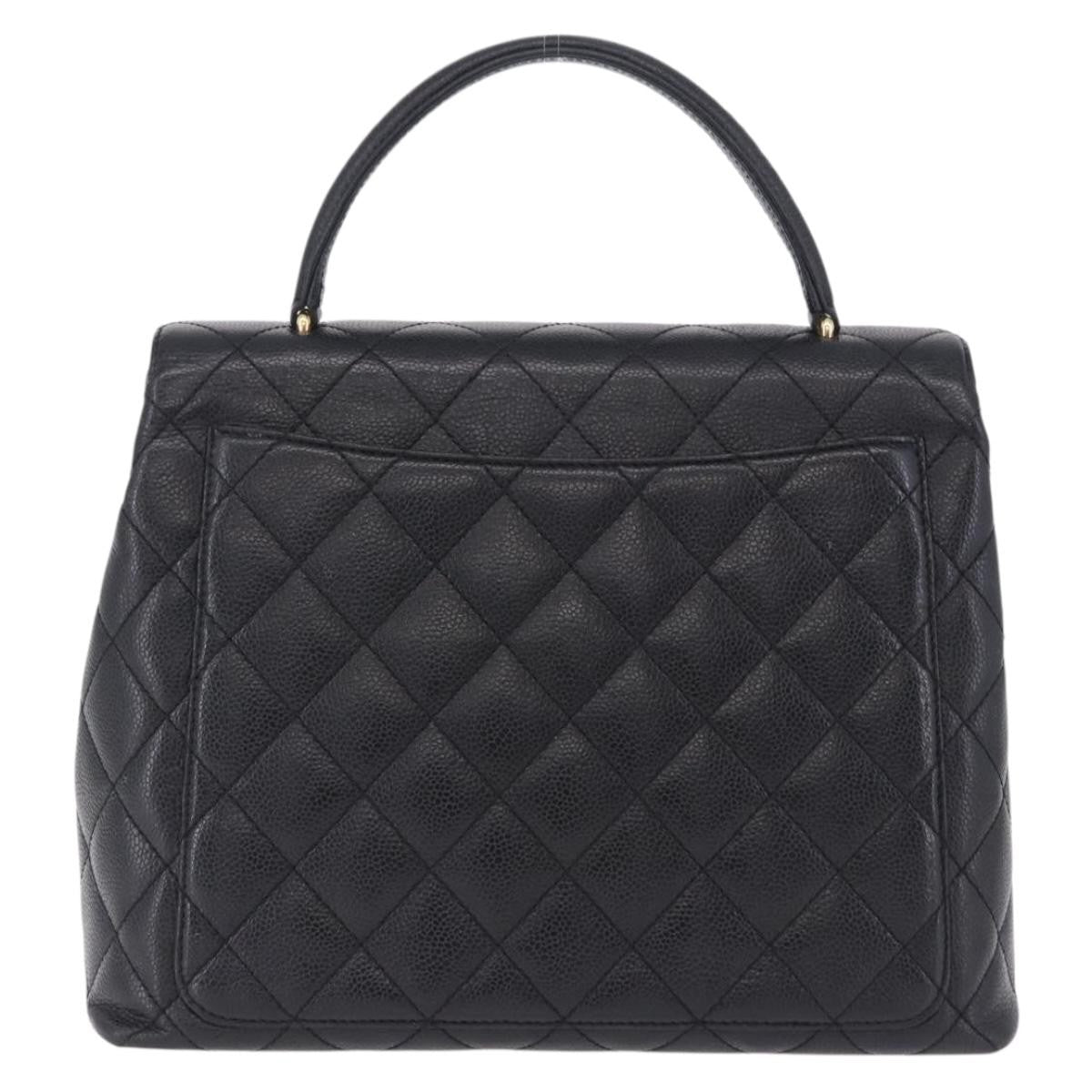 Chanel Coco Top Handle Quilted Caviar With Lizard Black Leather Handbag (Pre-Owned)