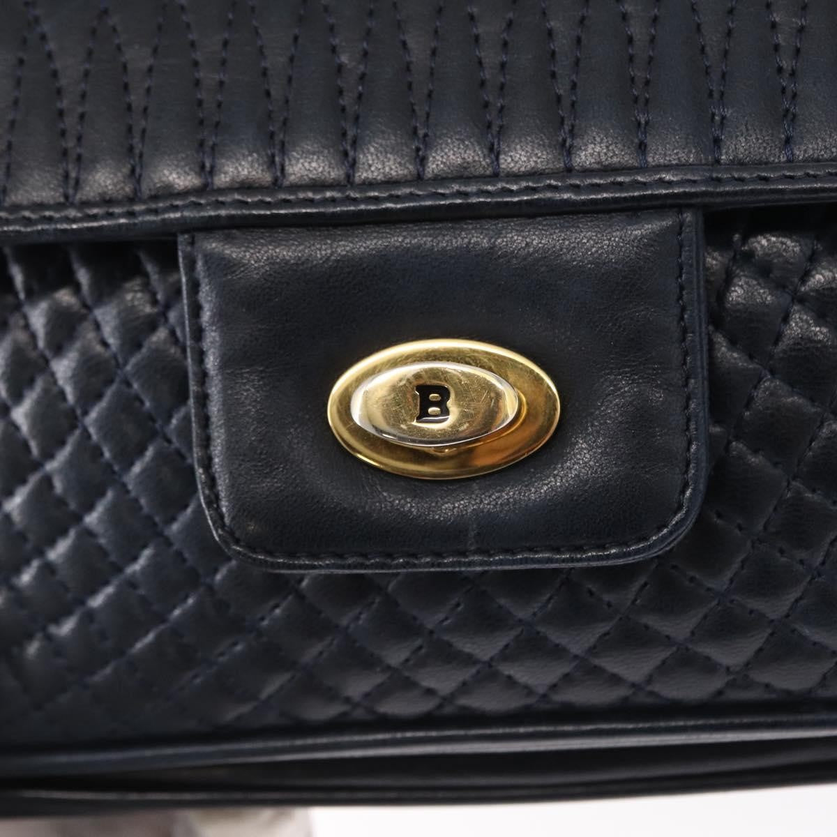 Bally Vintage Leather Navy Leather Shoulder Bag Bag (Pre-Owned)
