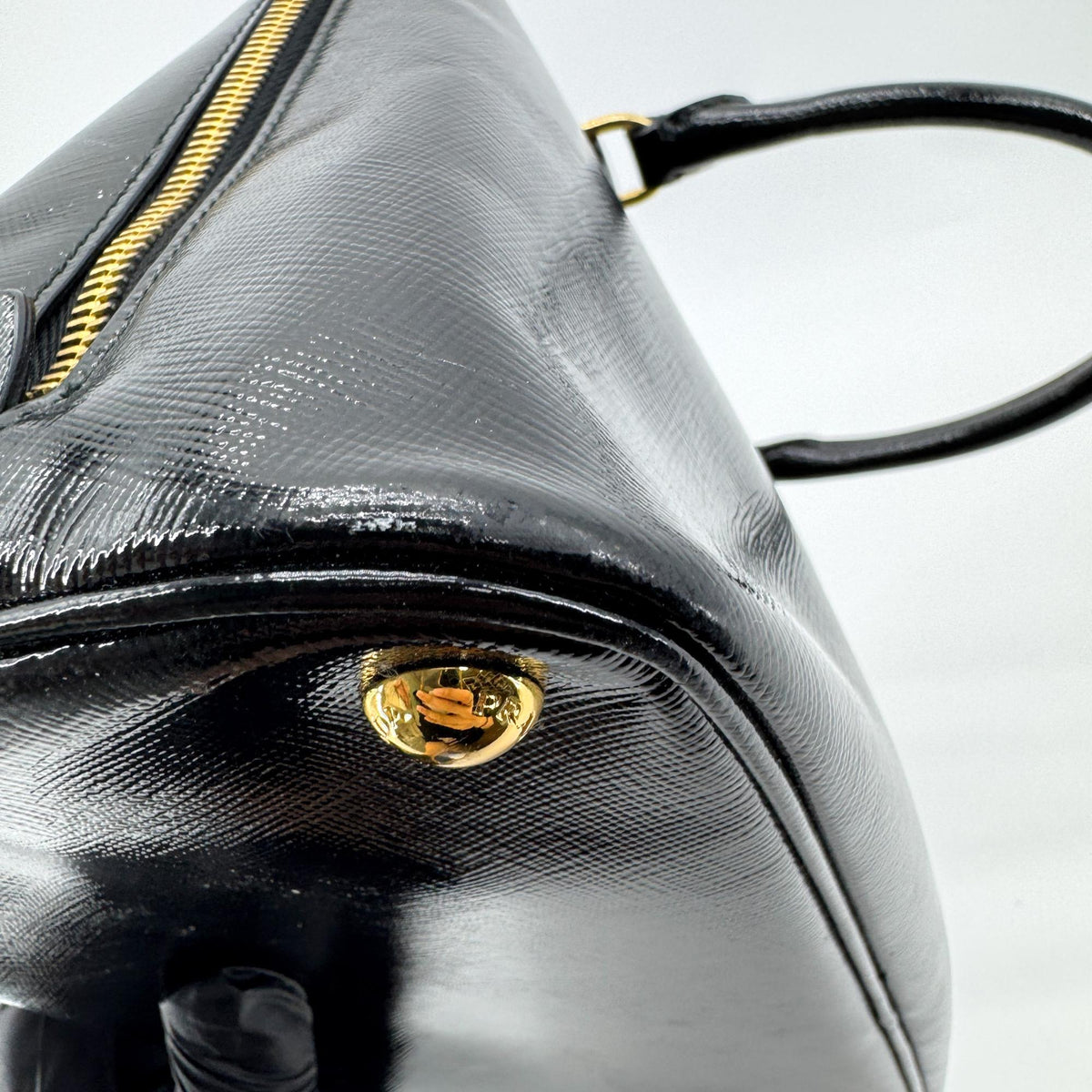 Prada Promenade Vernice Saffiano Leather Black Leather Handbag (Pre-Owned)