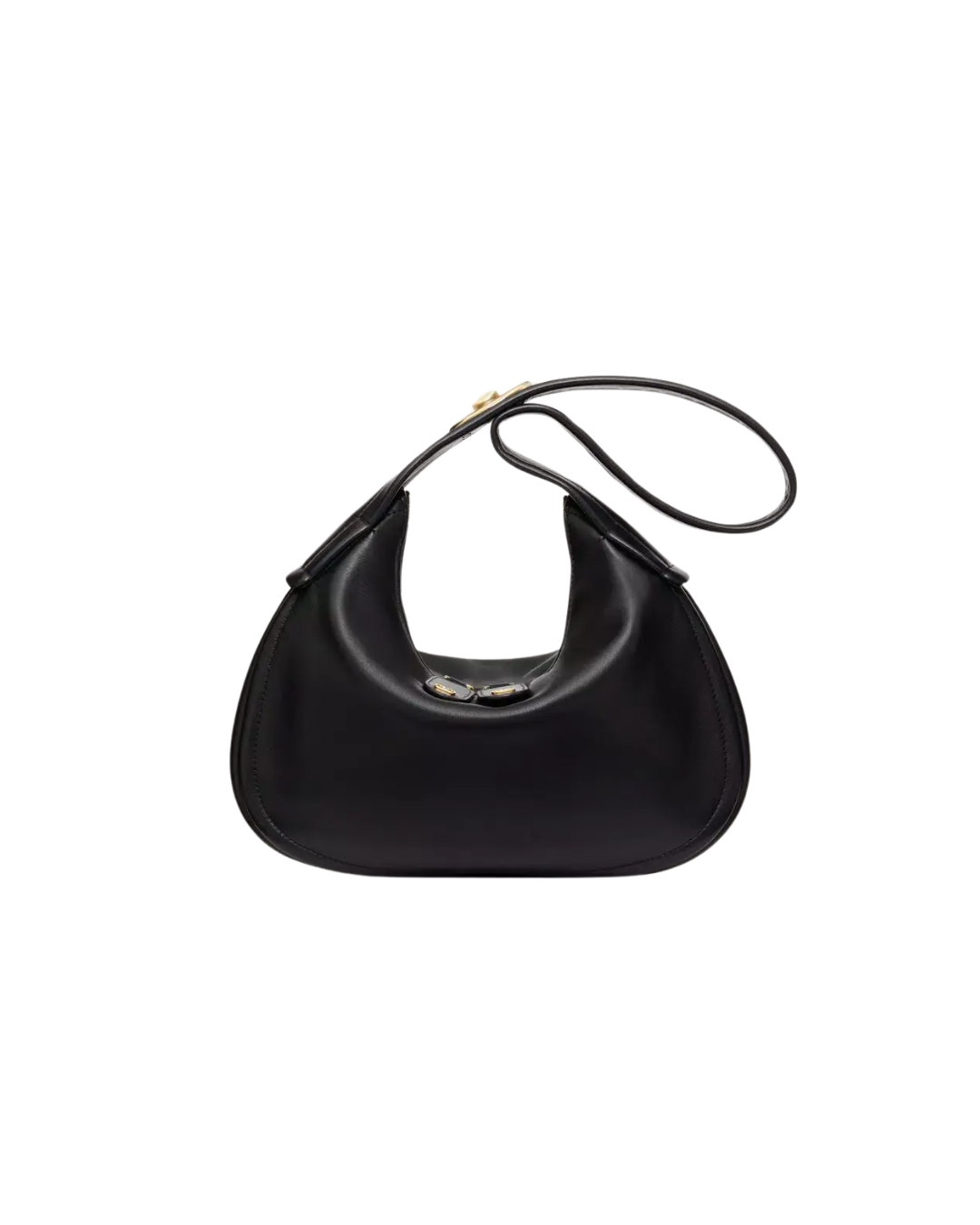 Valentino Garavani Ruffle Hobo Leather Black Leather Bag (Pre-Owned)