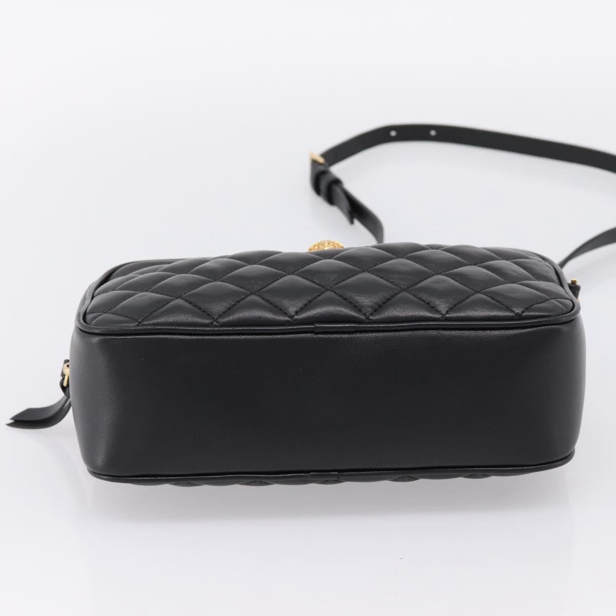 Versace Medusa Icon Front Slip Pocket Camera Quilted Leather Black Leather Handbag (Pre-Owned)