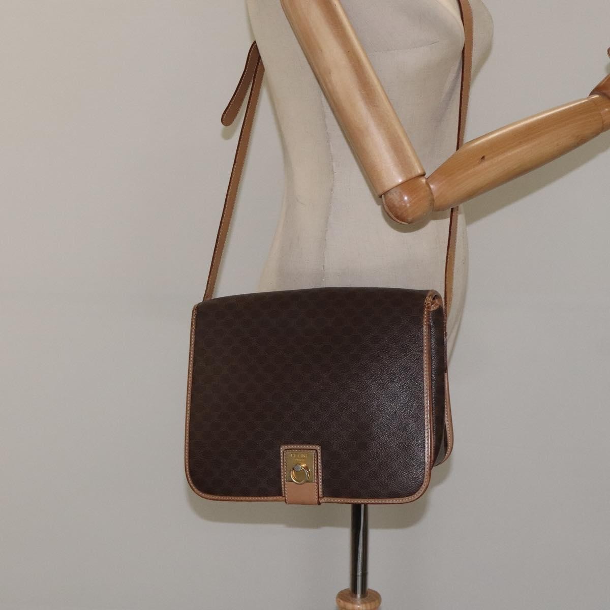 Celine Vintage Macadam Canvas And Leather Brown Canvas Shoulder Bag Bag (Pre-Owned)