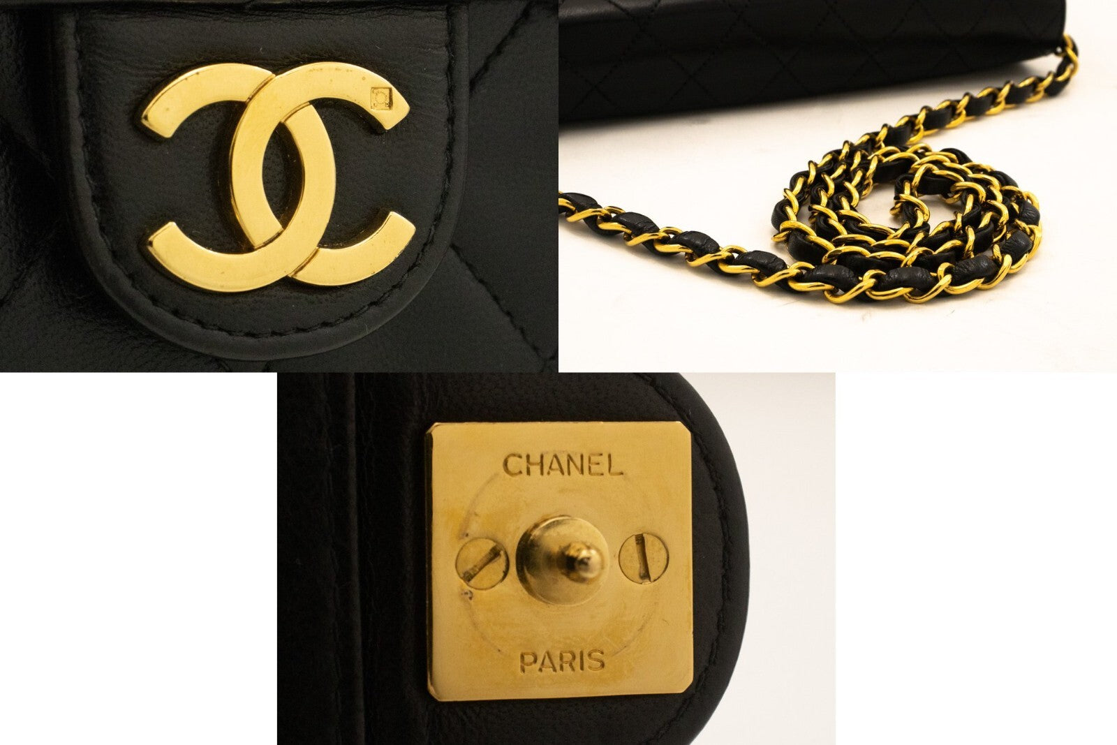 Chanel Vintage Full Flap Quilted Lambskin Black Leather Shoulder Bag Bag (Pre-Owned)