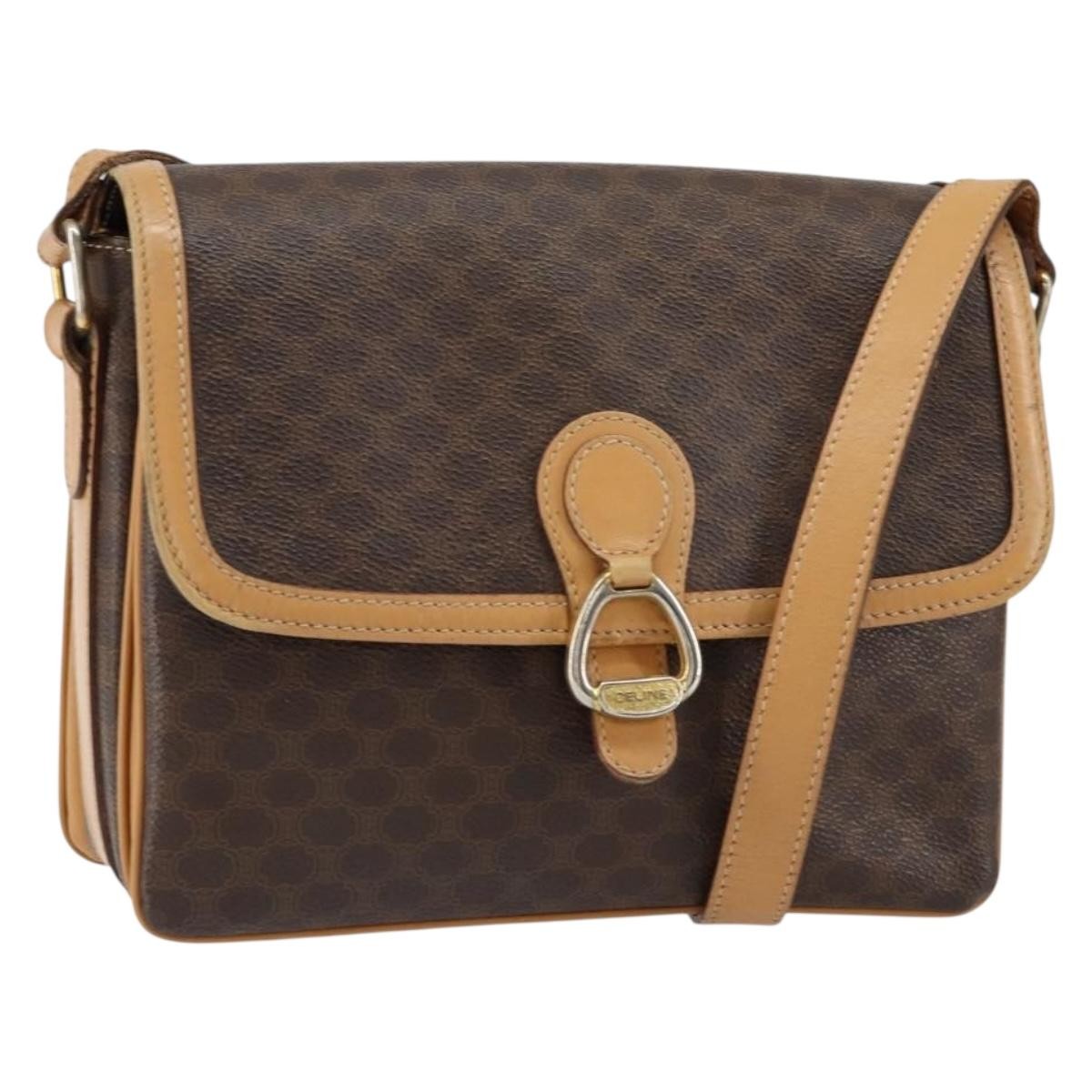 Celine Vintage Macadam Canvas And Leather Brown Canvas Shoulder Bag Bag (Pre-Owned)