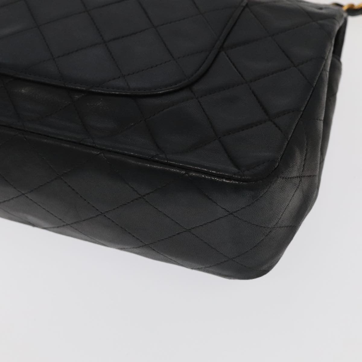 Chanel Vintage Classic Double Flap Quilted Lambskin Black Leather Shoulder Bag Bag (Pre-Owned)