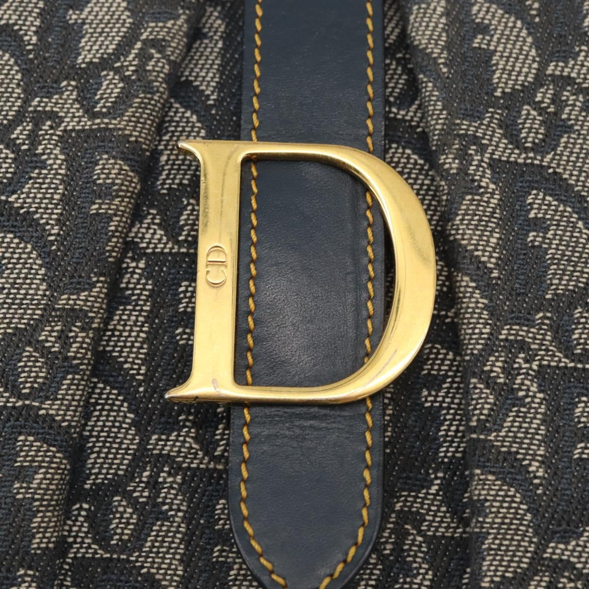 Christian Dior Vintage Saddle Bowler Diorissimo Canvas Navy Canvas Handbag (Pre-Owned)