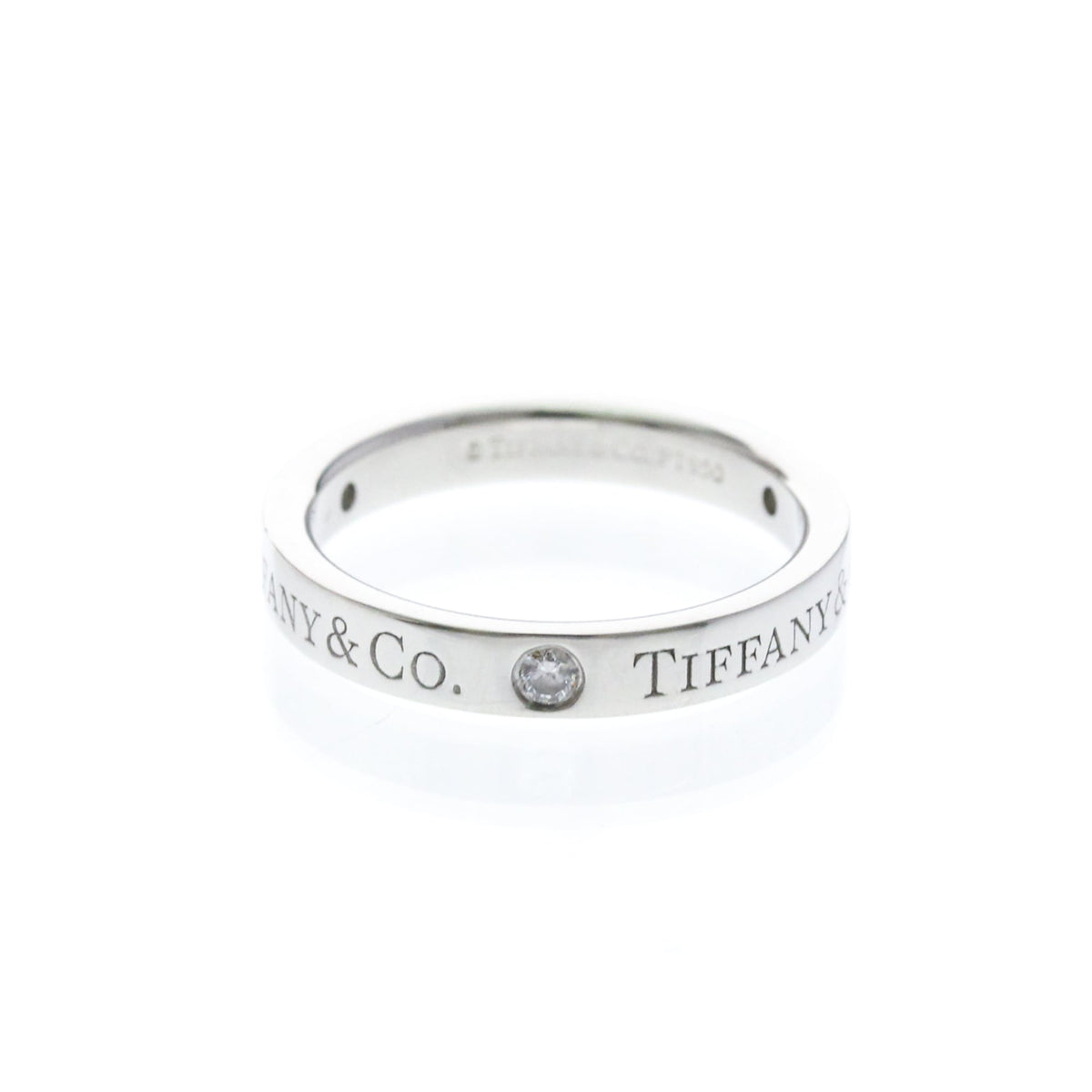 Tiffany & Co. Logo Band Platinum And Diamonds Silver Platinum Ring Jewelry (Pre-Owned)
