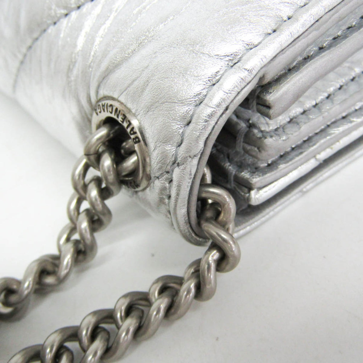 Balenciaga Crush Chain Flap Leather Silver Leather Handbag (Pre-Owned)