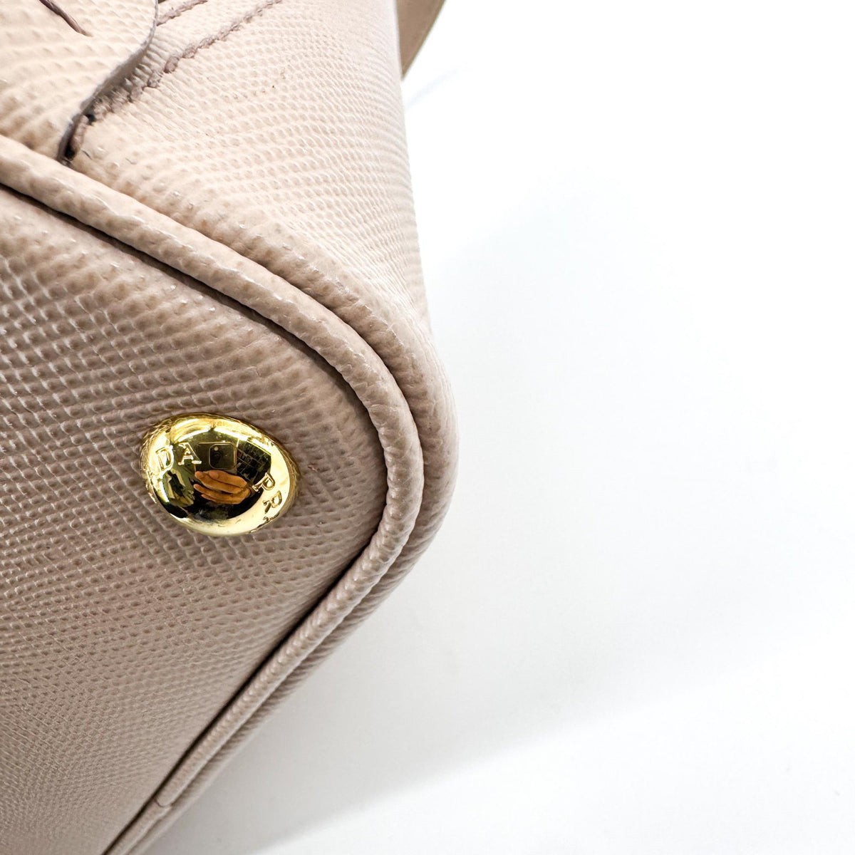 Prada Matinee Top Handle Saffiano Leather Beige Leather Handbag (Pre-Owned)
