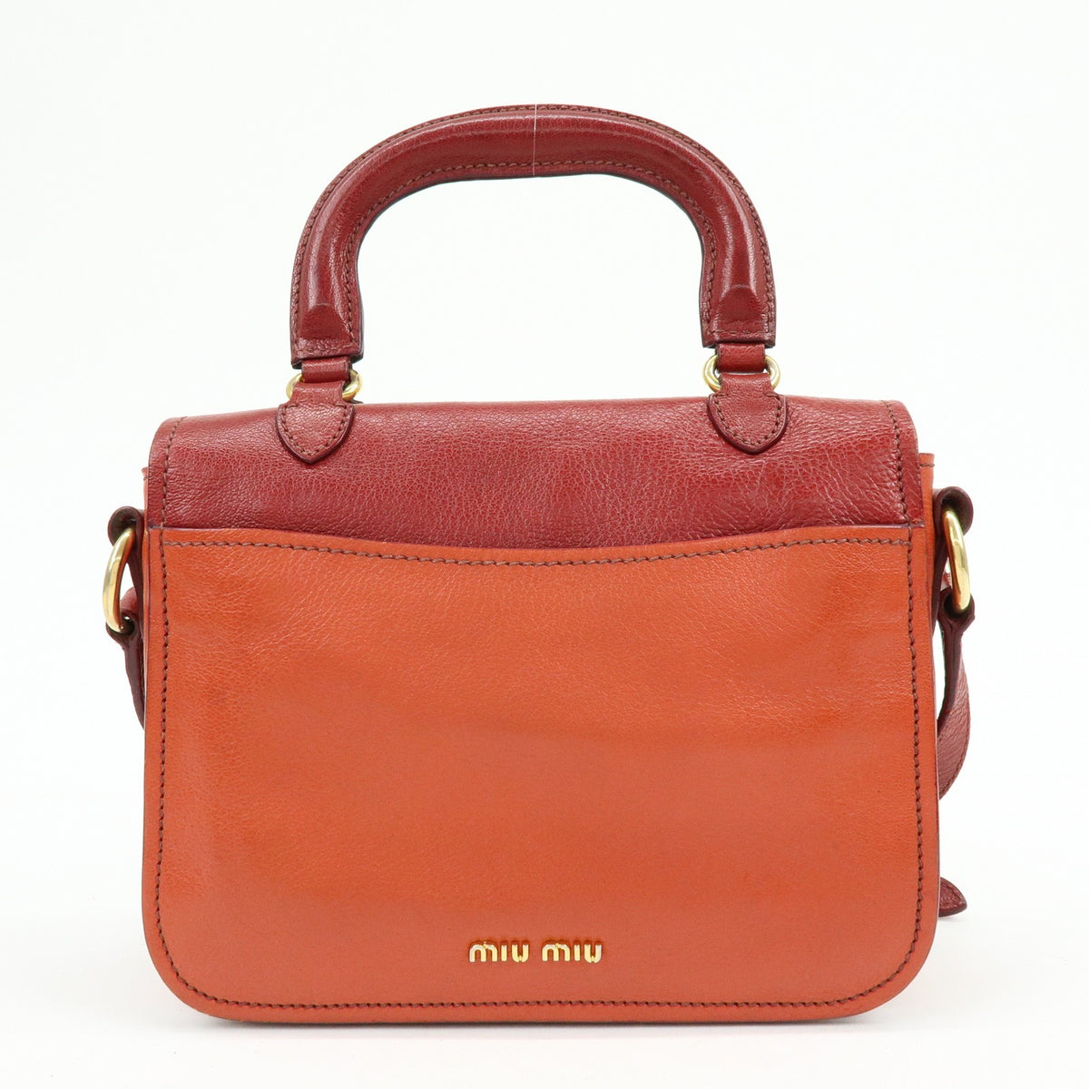 Miu Miu Madras Top Handle Leather Red Leather Handbag (Pre-Owned)