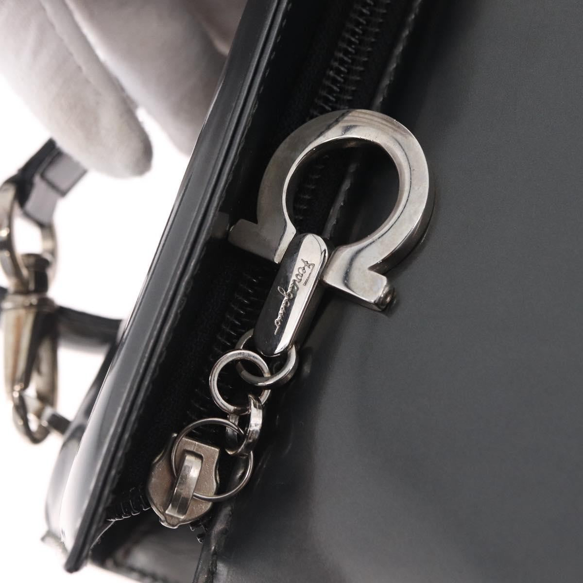 Salvatore Ferragamo Gancini Leather Gray Patent_Leather Handbag (Pre-Owned)