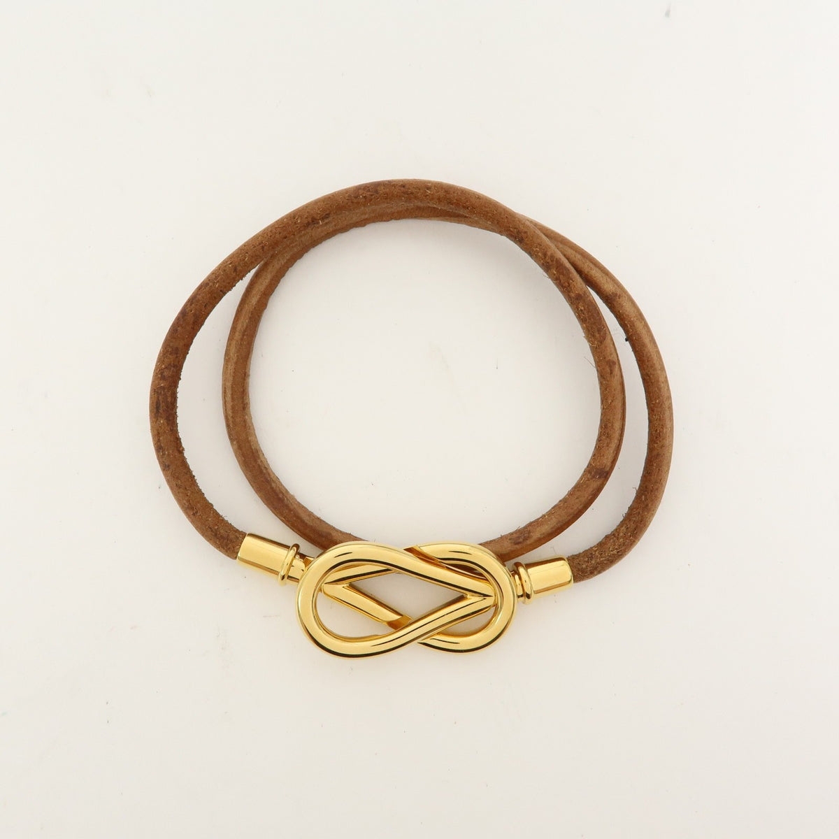Hermes Jumbo Hook Choker Woven Leather And Metal Brown Leather Necklace Jewelry (Pre-Owned)