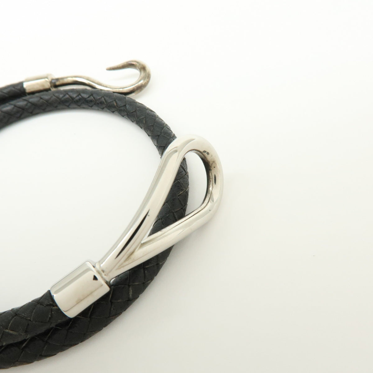Hermes Jumbo Hook Double Tour Leather And Metal Black Leather Bracelet Jewelry (Pre-Owned)