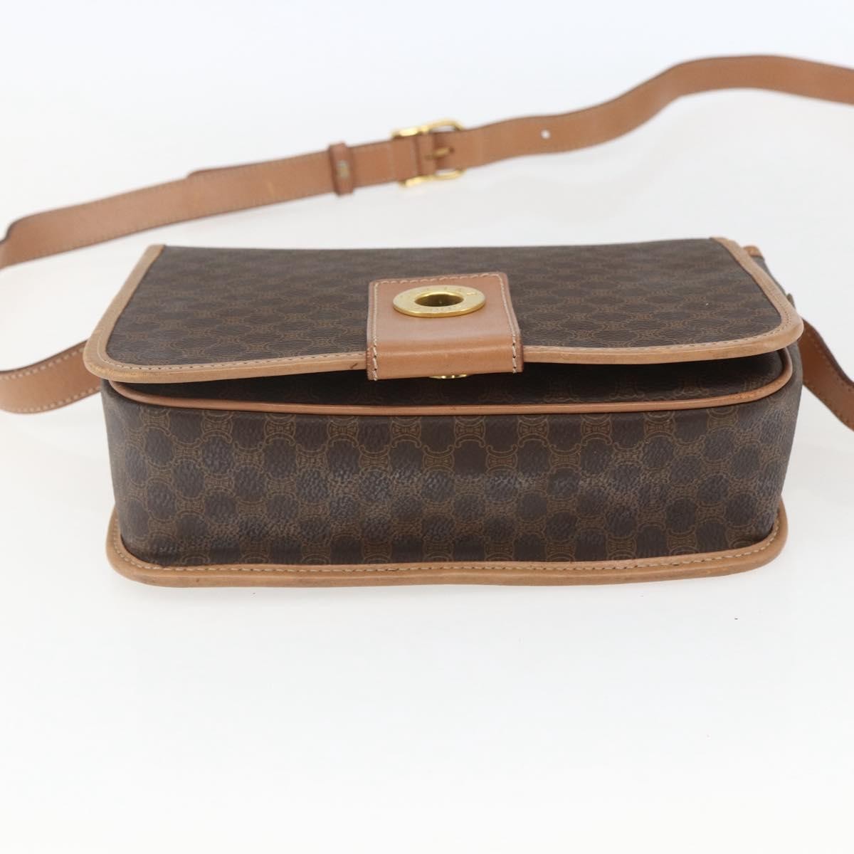 Celine Vintage Macadam Circle Logo Canvas And Leather Brown Canvas Shoulder Bag Bag (Pre-Owned)