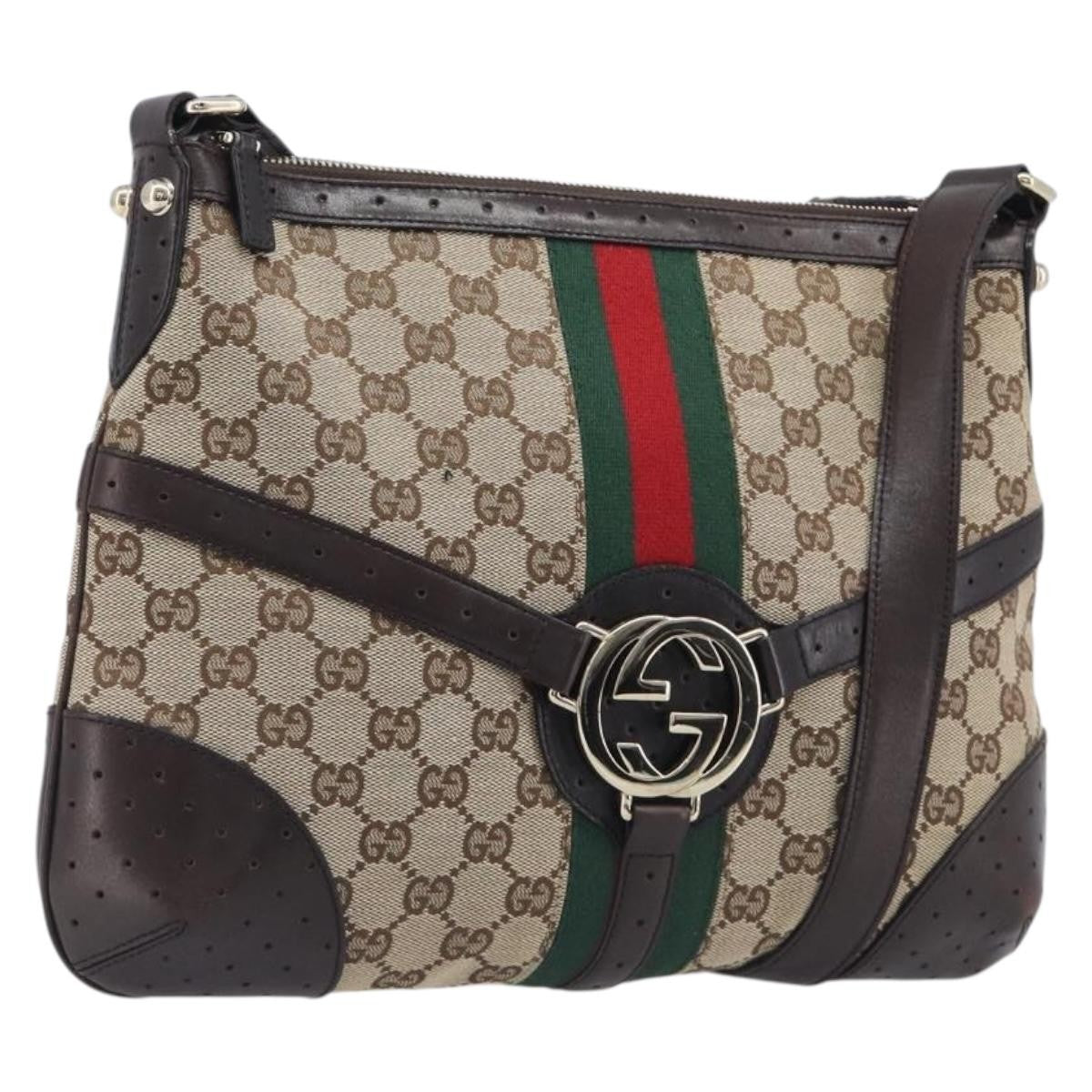 Gucci Reins Web Canvas Beige Canvas Shoulder Bag Bag (Pre-Owned)