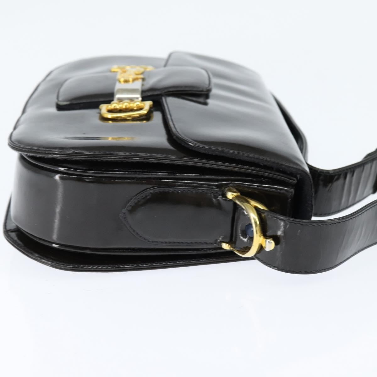 Celine Vintage Carriage Flap Clutch Leather Black Patent_Leather Shoulder Bag Bag (Pre-Owned)