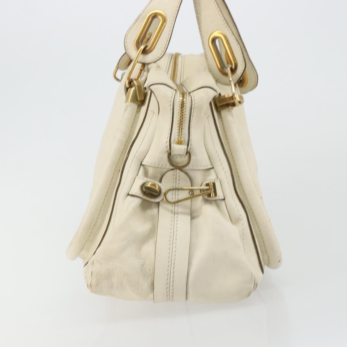 Chloe Paraty Top Handle Leather White Leather Handbag (Pre-Owned)