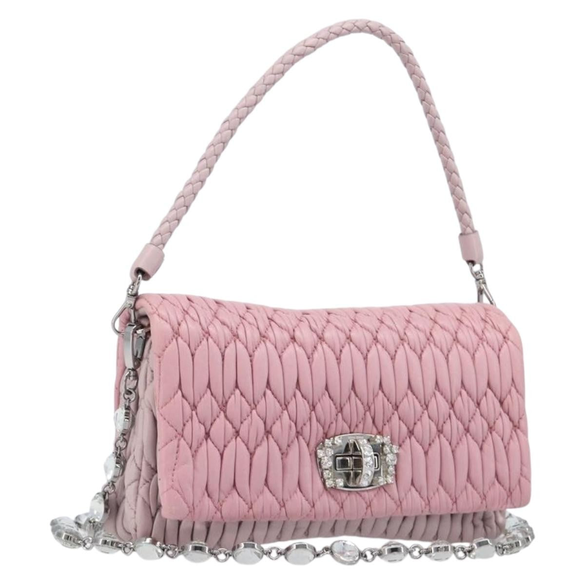 Miu Miu Crystal 2Way Matelasse Leather Pink Leather Clutche & Pouche Bag (Pre-Owned)