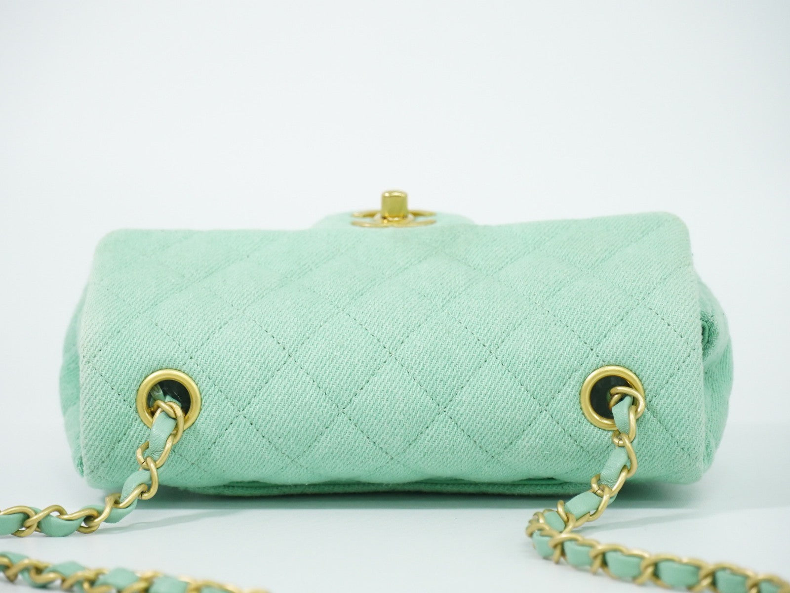 Chanel Classic Single Flap Top Handle Quilted Tweed Green Denim_Jeans Shoulder Bag Bag (Pre-Owned)