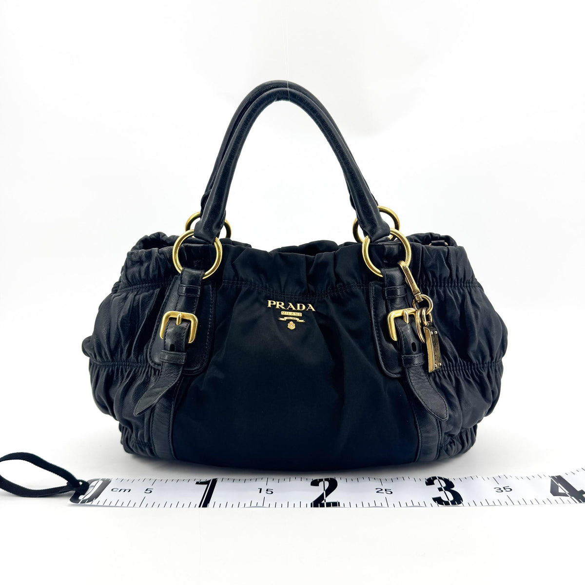 Prada Gaufre Convertible Satchel Leather And Tessuto Black Nylon Handbag (Pre-Owned)
