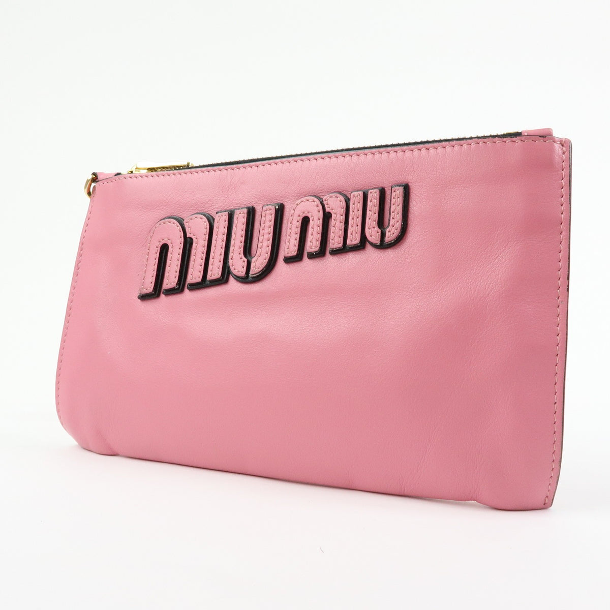 Miu Miu Logo Chain Clutch Shearling Pink Leather Clutche & Pouche Bag (Pre-Owned)