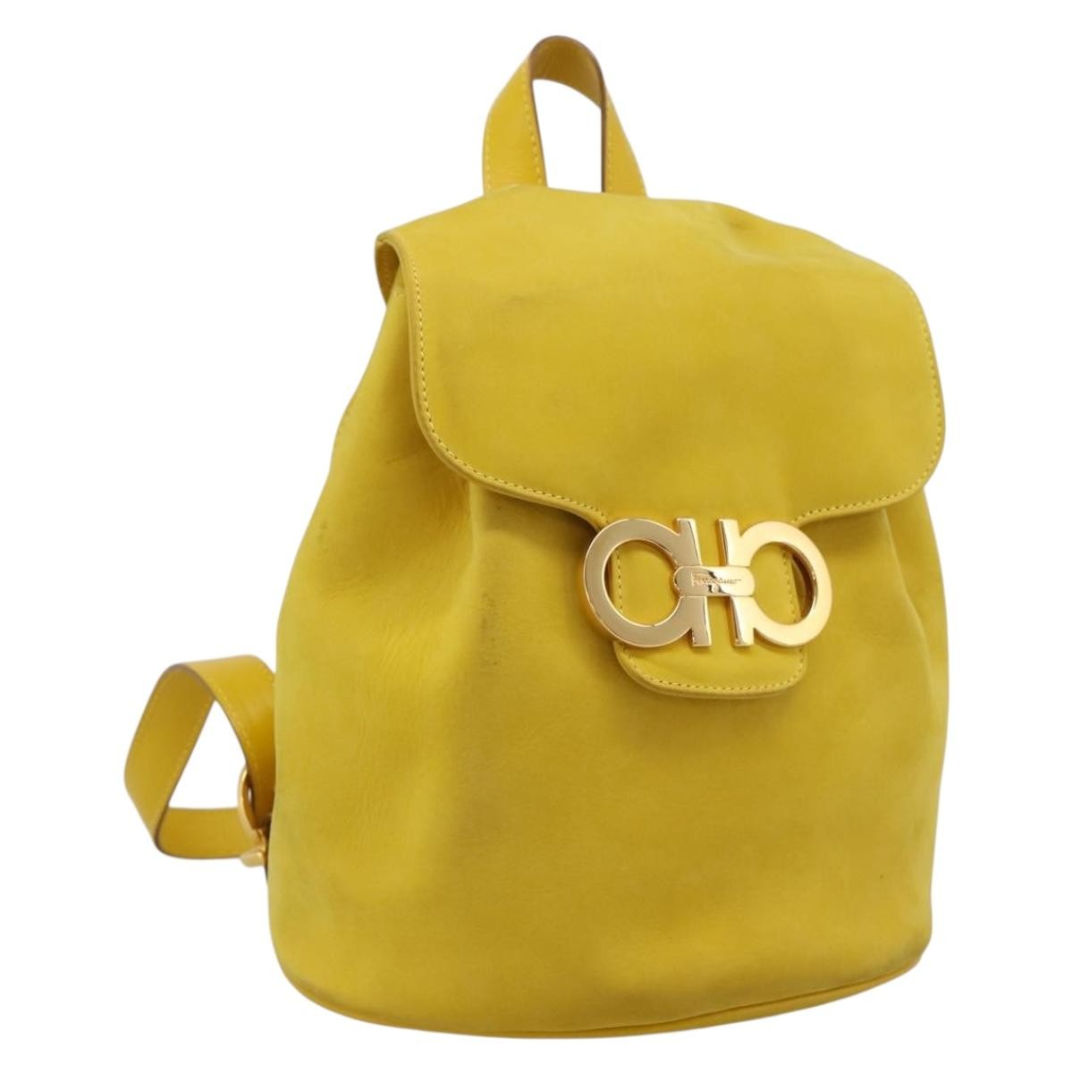 Salvatore Ferragamo Gancini Suede Yellow Suede Backpack Bag (Pre-Owned)