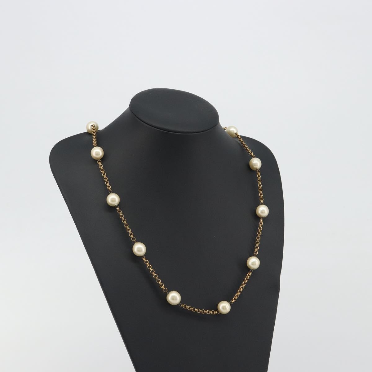 Chanel Pearl Station Metal And Faux Pearl Gold Metal Necklace Jewelry (Pre-Owned)