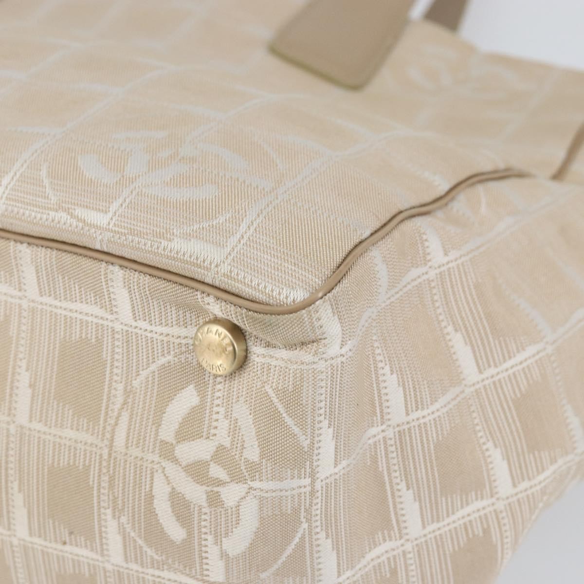 Chanel Travel Line Nylon Beige Nylon Tote Bag Bag (Pre-Owned)