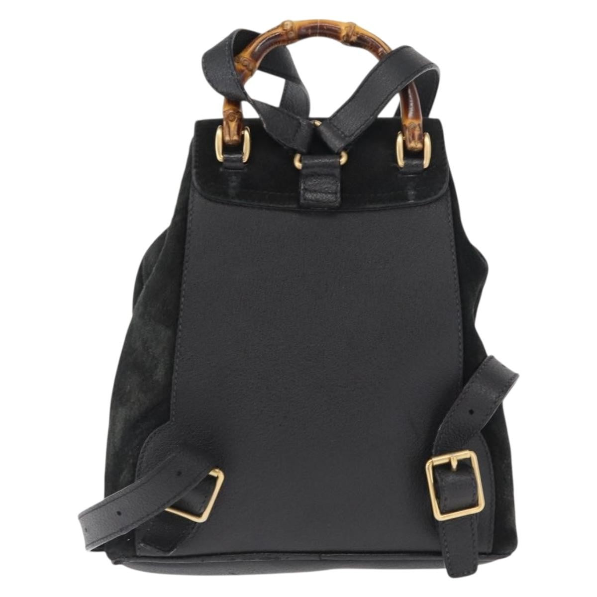 Gucci Vintage Bamboo Suede Black Suede Backpack Bag (Pre-Owned)