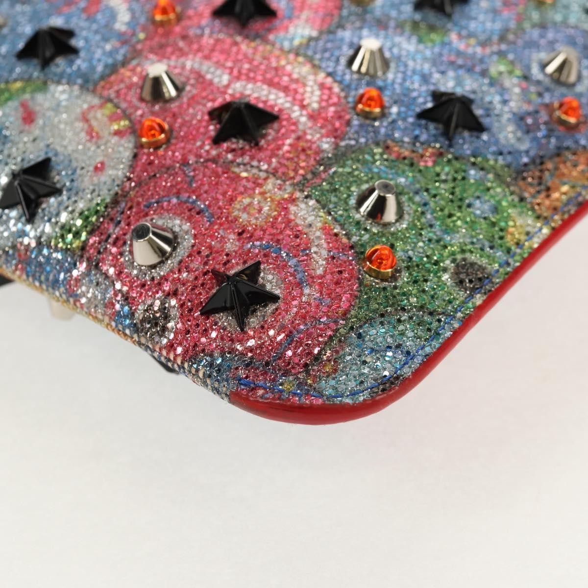 Christian Louboutin Loubiclutch Spiked Printed Leather Red Canvas Shoulder Bag Bag (Pre-Owned)