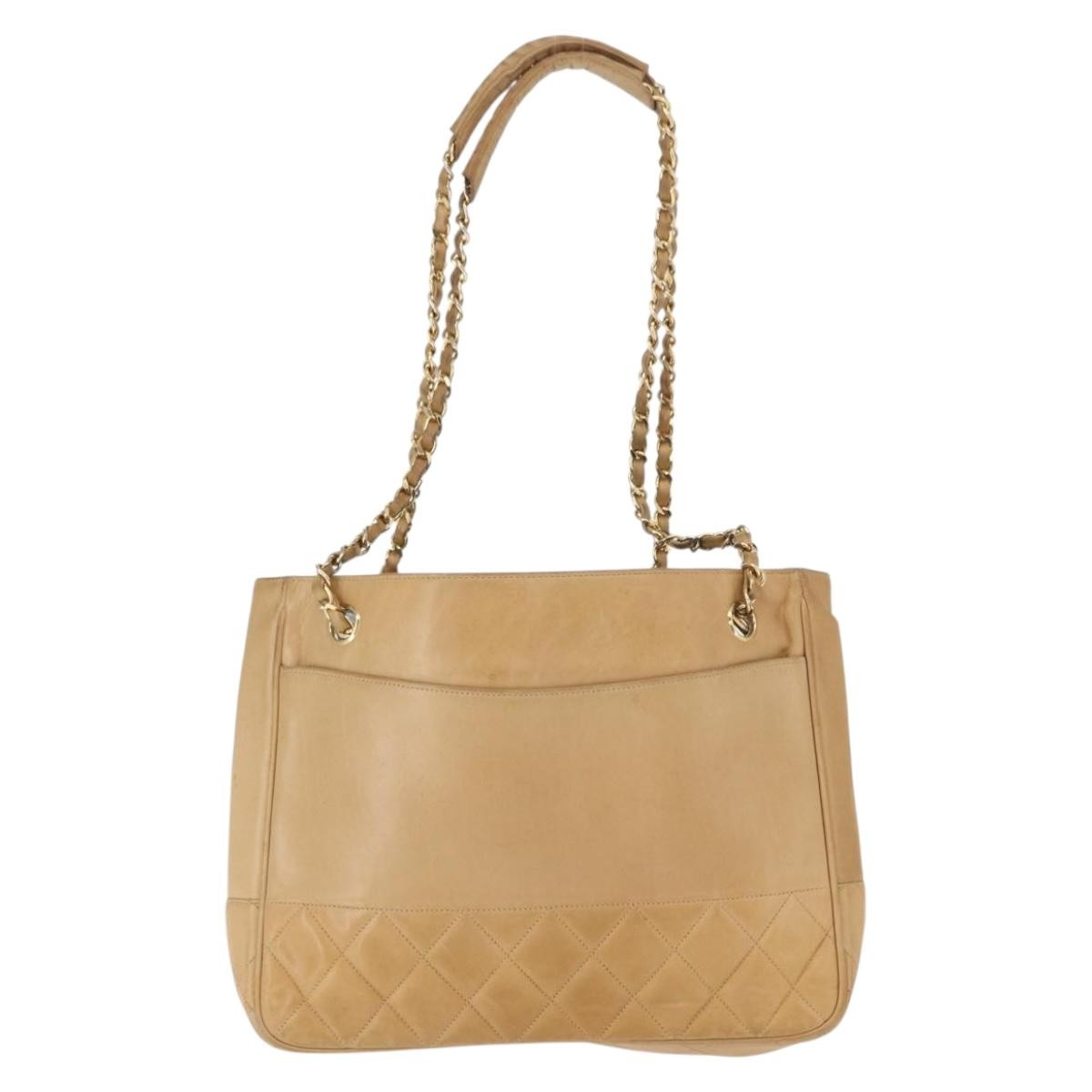 Chanel Vintage Shopping Tote Lambskin Beige Leather Tote Bag Bag (Pre-Owned)