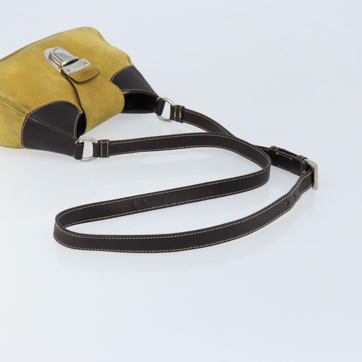 Prada Push Lock Flap Satchel Suede Yellow Suede Shoulder Bag Bag (Pre-Owned)