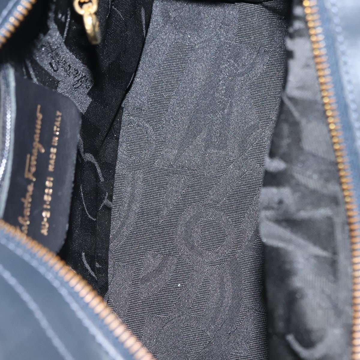 Salvatore Ferragamo Vala Canvas Navy Canvas Handbag (Pre-Owned)