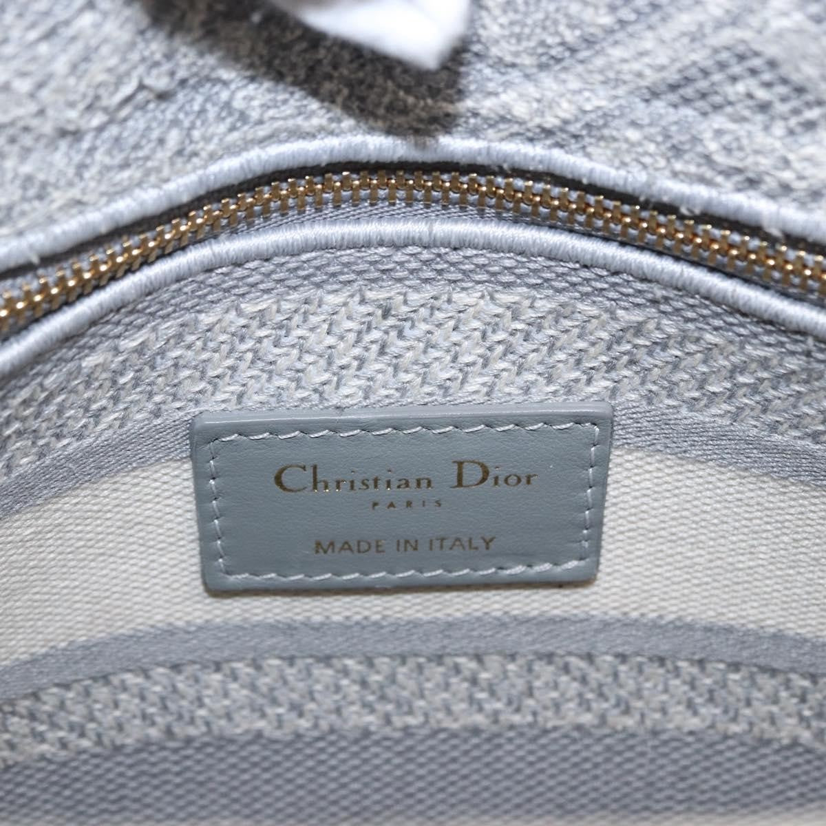 Christian Dior Lady Dior Embroidered Canvas Gray Canvas Handbag (Pre-Owned)