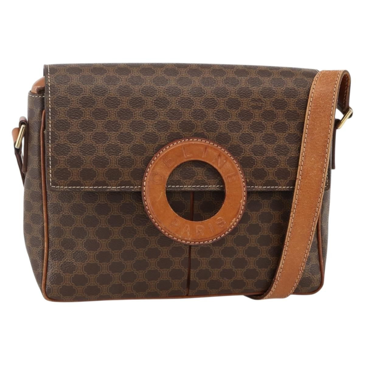 Celine Vintage Macadam Circle Logo Canvas And Leather Brown Canvas Shoulder Bag Bag (Pre-Owned)