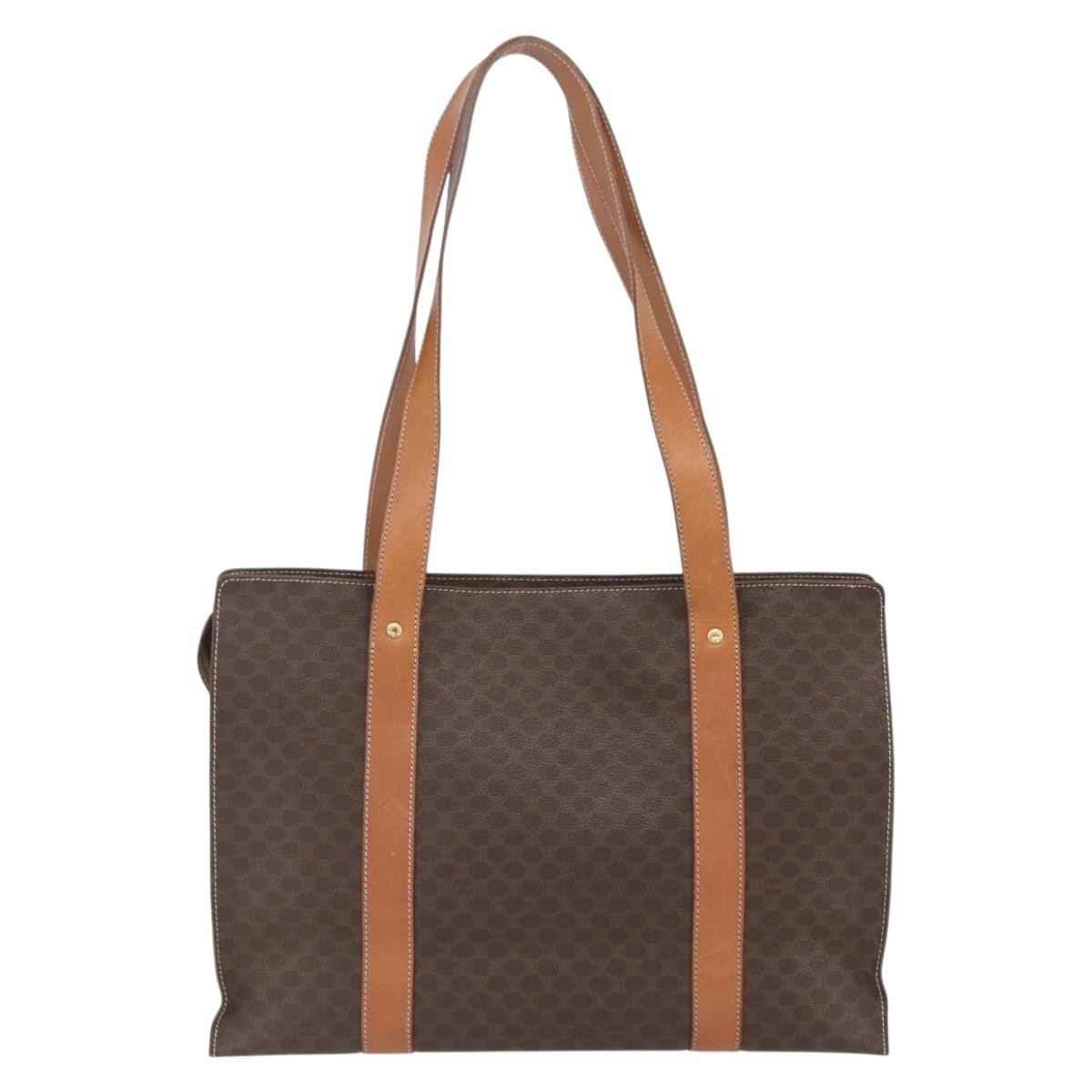 Celine Vintage Macadam Shopper Tote Canvas And Leather Brown Canvas Tote Bag Bag (Pre-Owned)