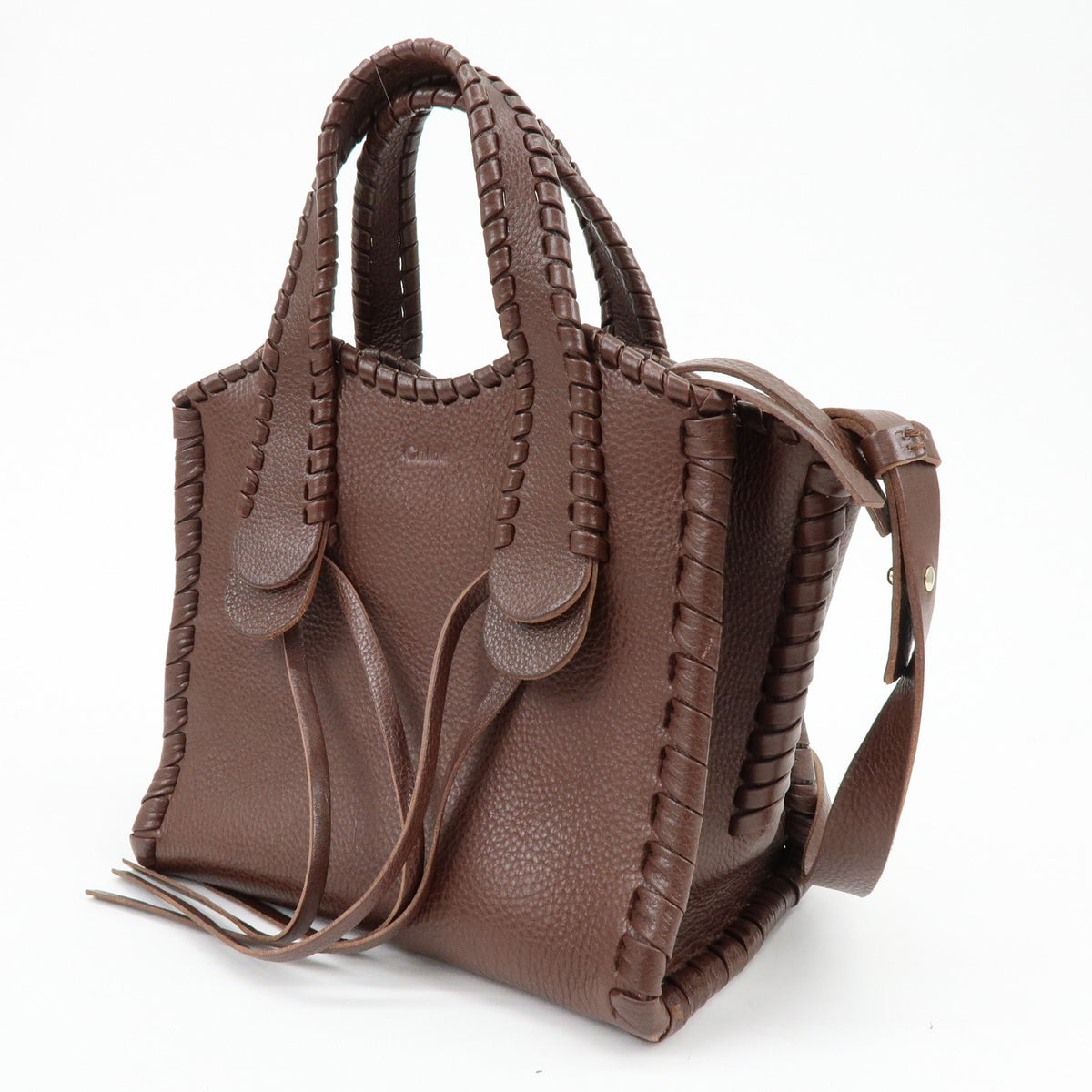 Chloe Mony Leather Brown Leather Tote Bag Bag (Pre-Owned)