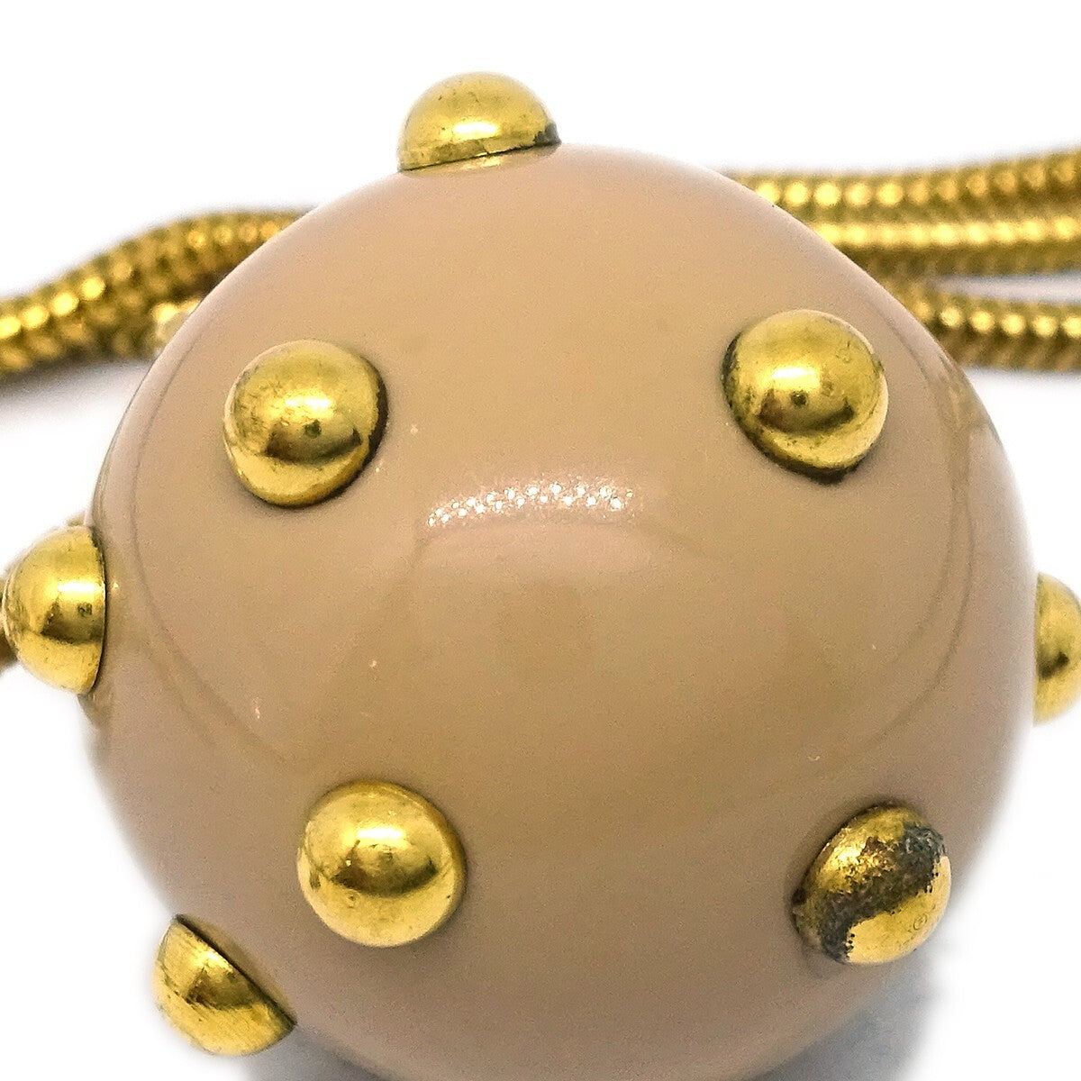 Chanel Vintage Cc Ball Pendant Metal And Enamel Beige Gold_Plated Necklace Jewelry (Pre-Owned)
