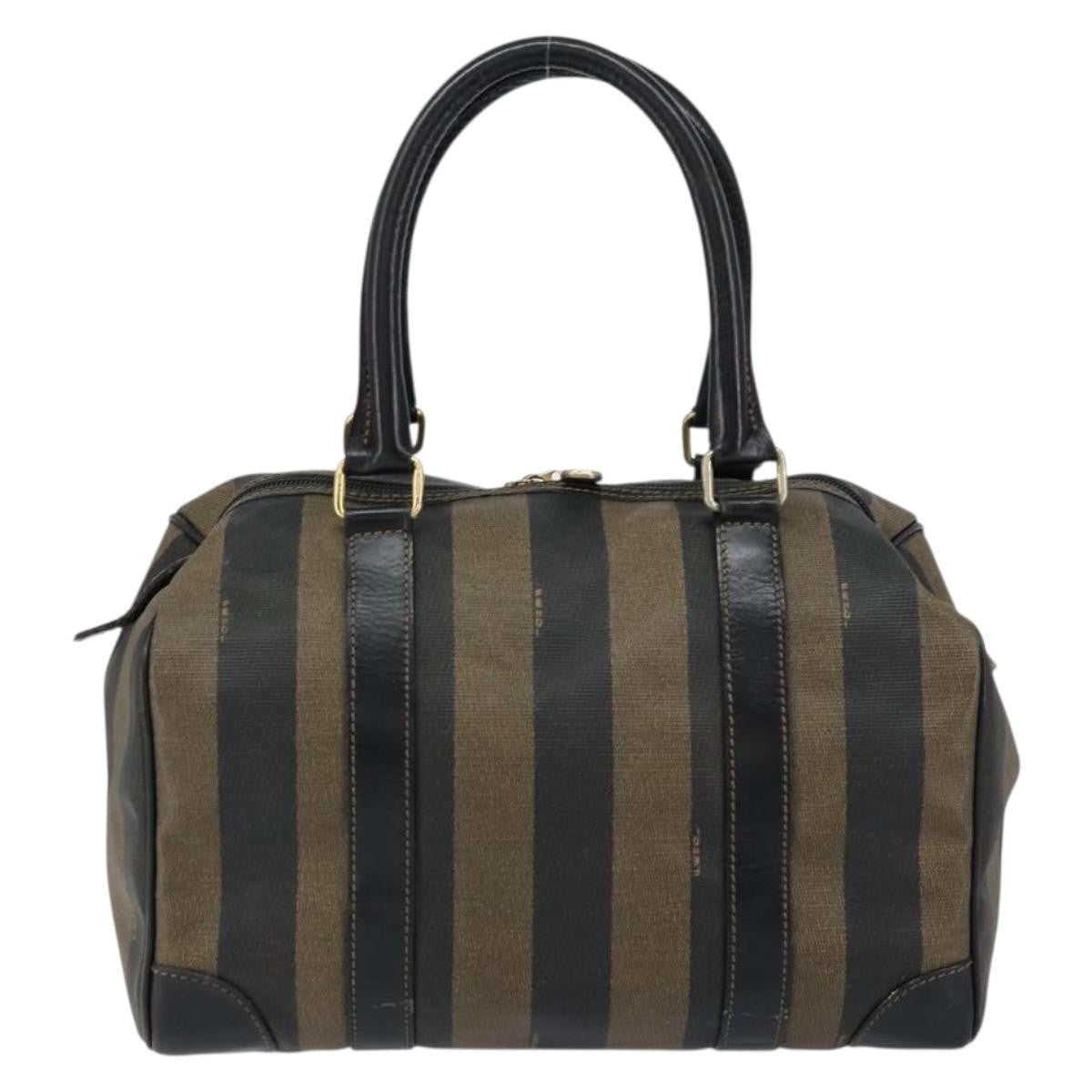 Fendi Vintage Pequin Boston Coated Canvas Brown Canvas Handbag (Pre-Owned)