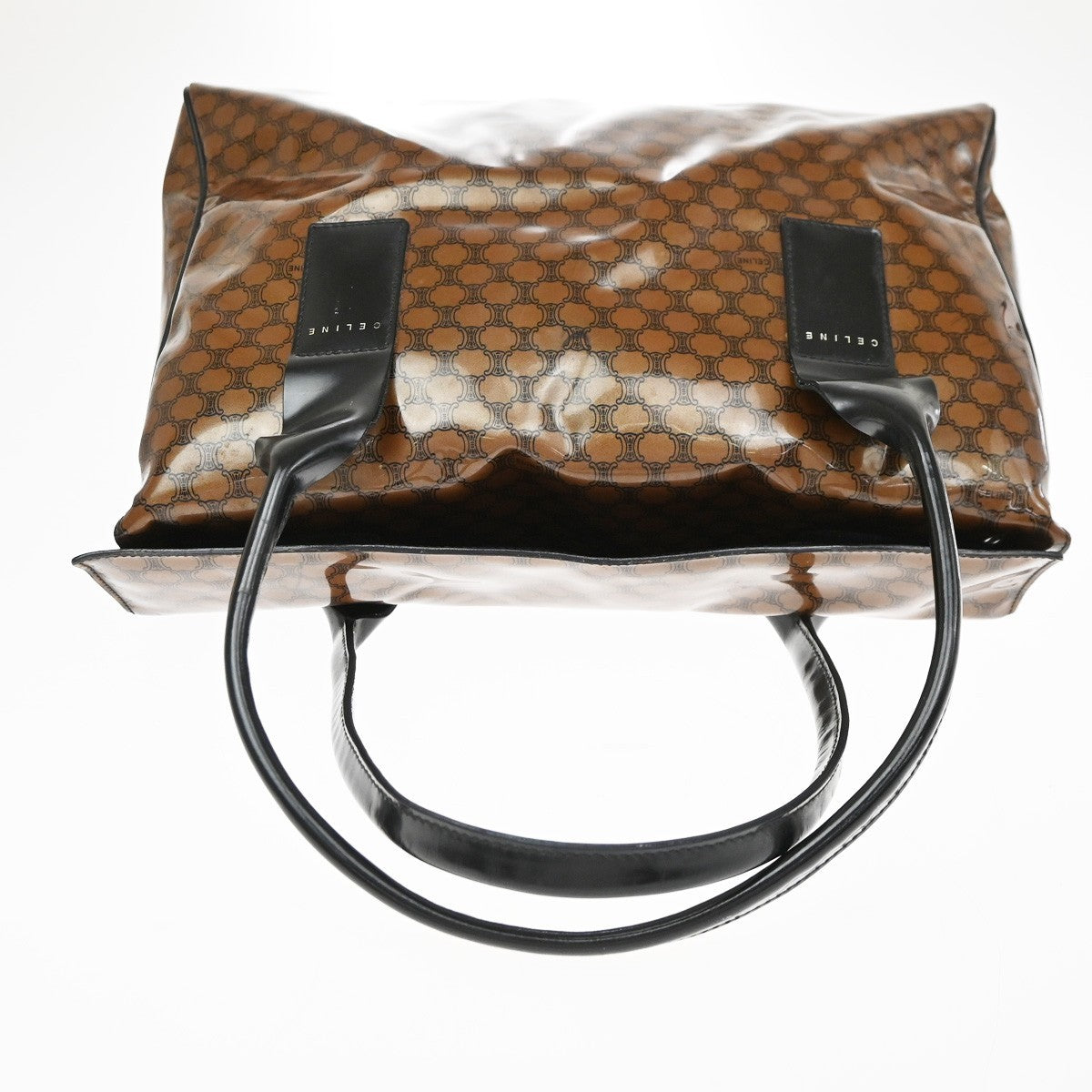 Celine Fold Over Tote Vinyl Brown Plastic Tote Bag Bag (Pre-Owned)